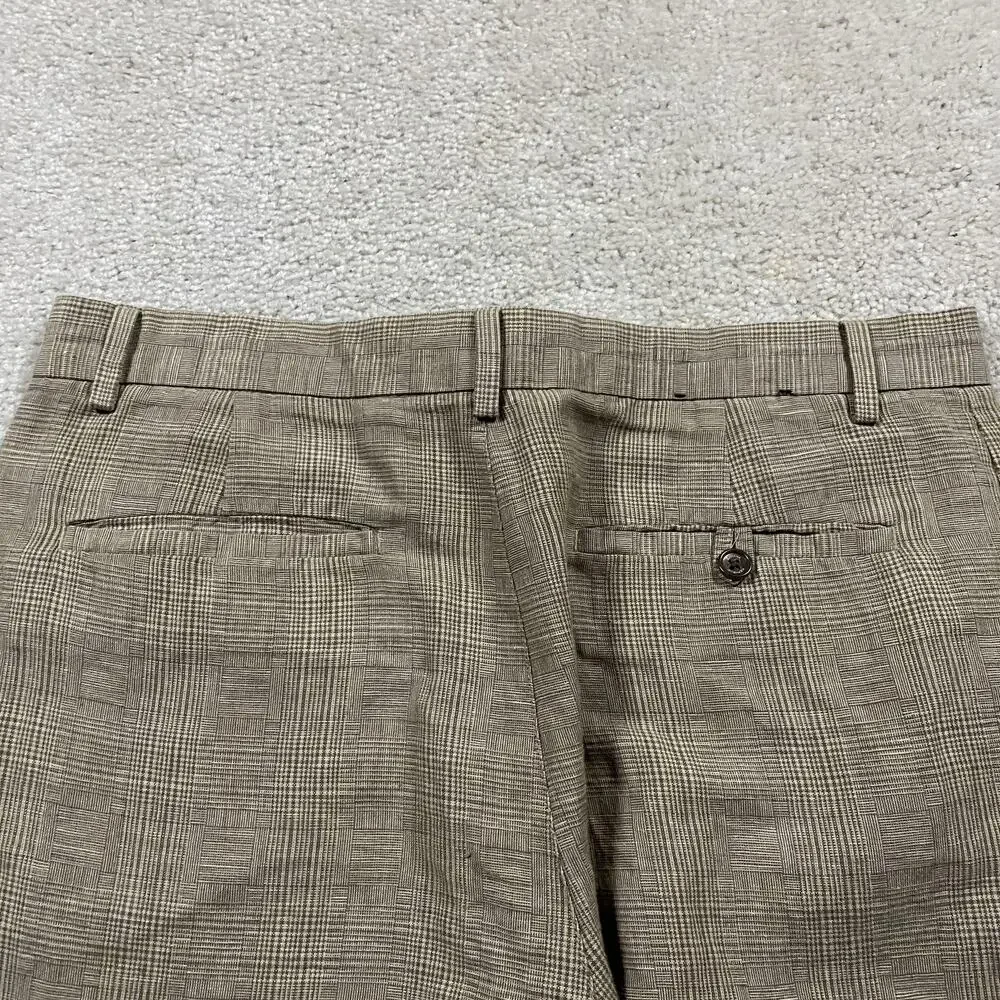 Banana Republic Pants Mens 34x32* Brown Linen Plaid Summer Trousers Glen Check
